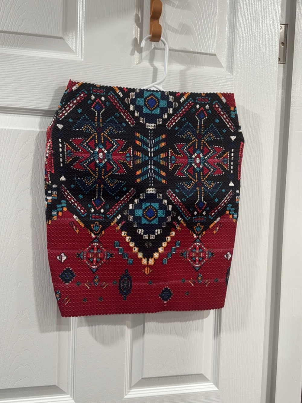 Xhilaration Red and Black Boho-Print Pencil Skirt